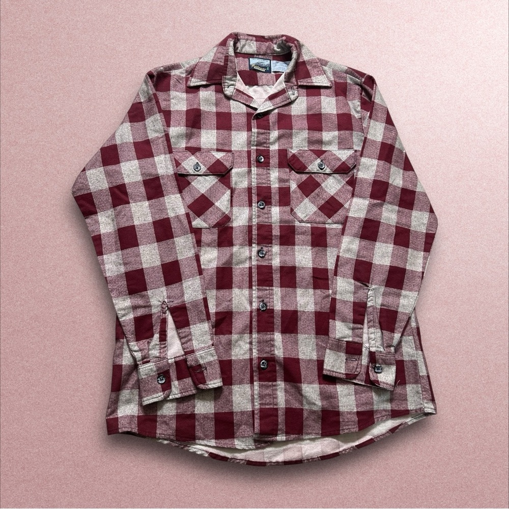 Vtg Fieldmaster Flannel Shirt Mens Medium Tall Red Plaid Long Sleeve Made in USA